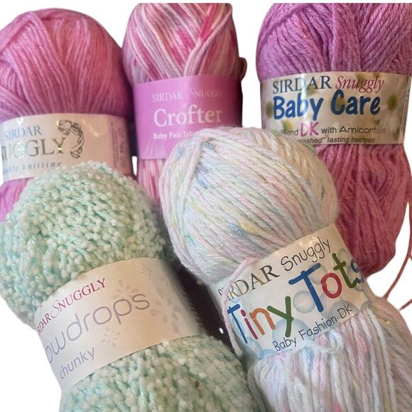 5 skeins assorted Sirdar Snuggly Baby Soft Yarn | Pink, White, Green - Picture 4 of 5